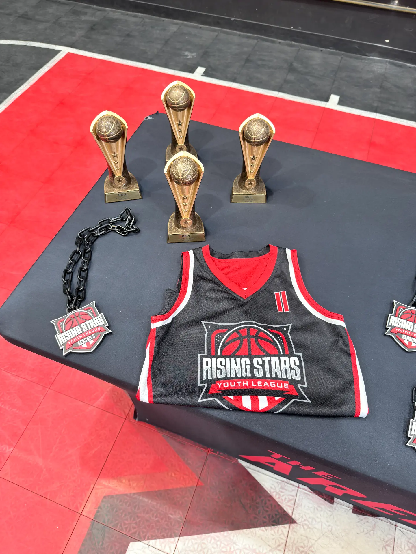 Rising Stars custom jersey and trophies